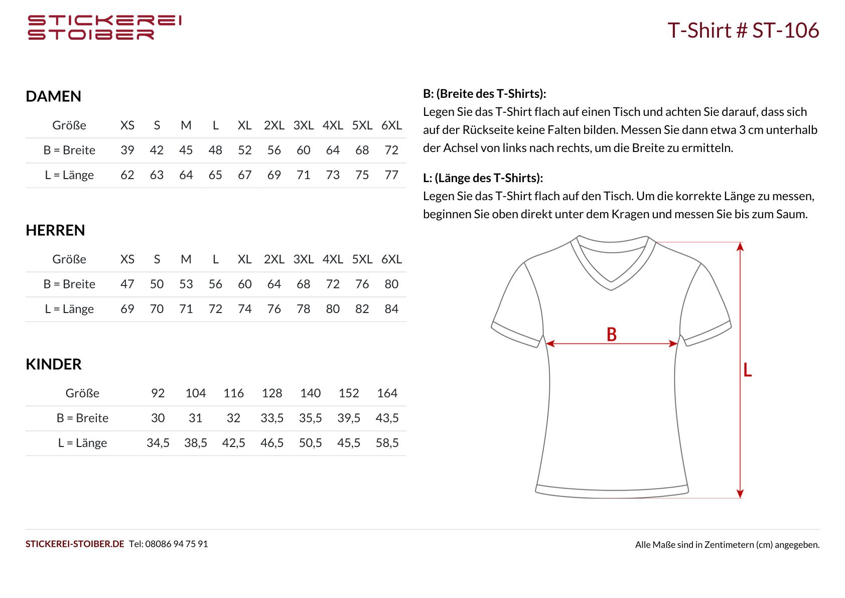 Größentabelle T Shirt ST 106 1