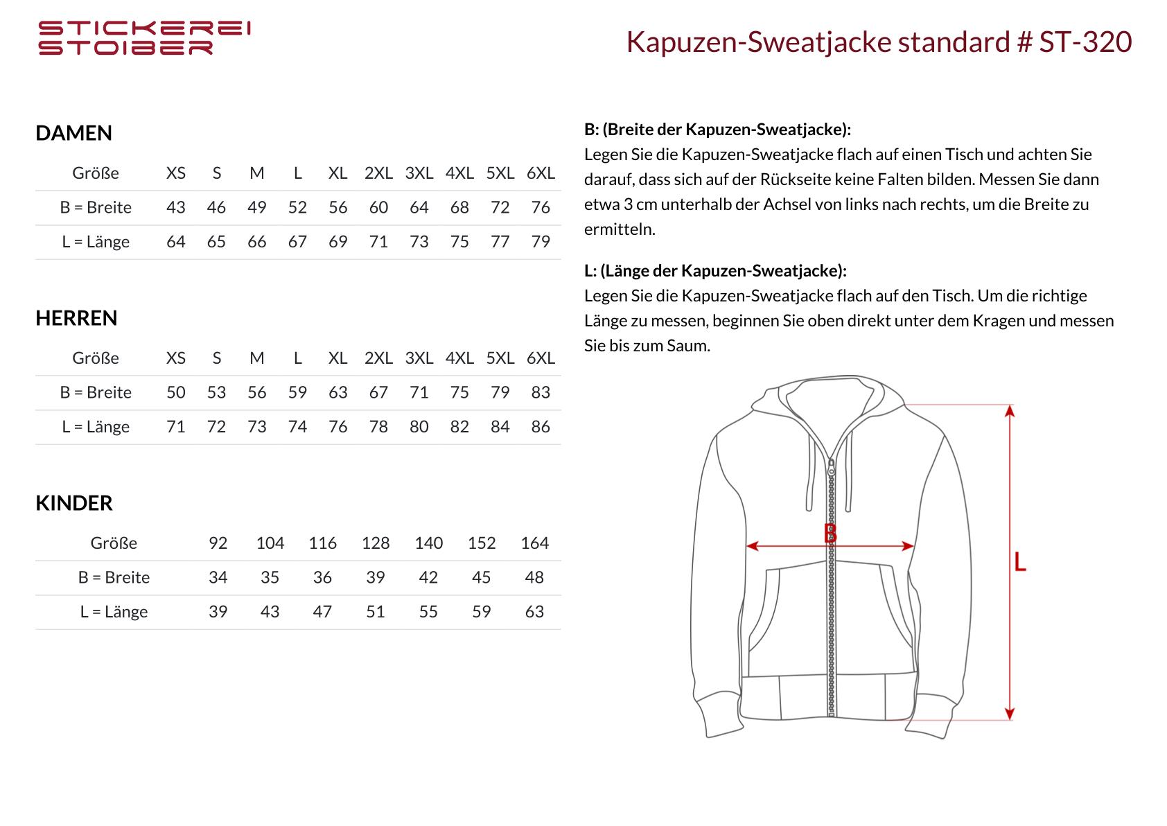 Größentabelle Sweatjacke 1