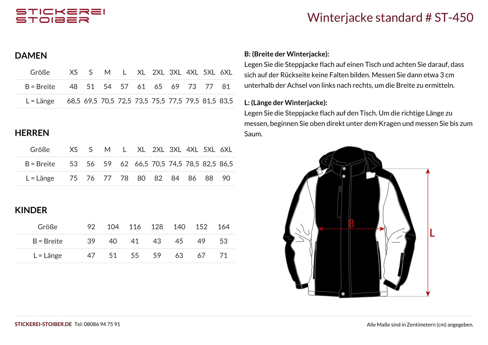 Größentabelle Winterjacke ST 450 1